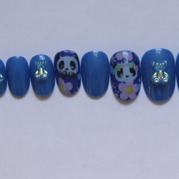 Blue 3D Jelly Bears and pandas- press on nail set - Picture 8 of 10